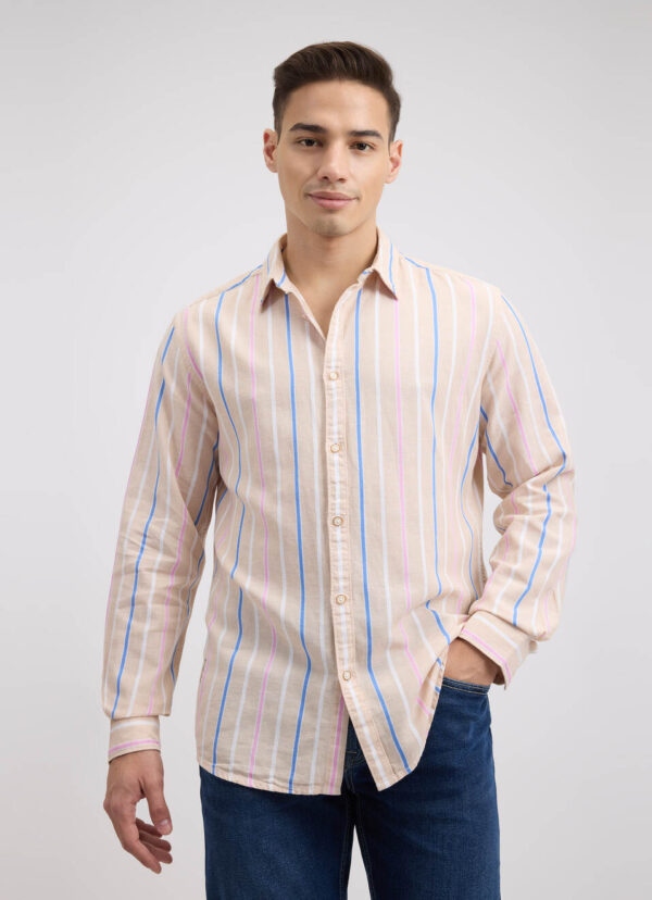 Beige Stripe Full Sleeve Shirt - Image 2