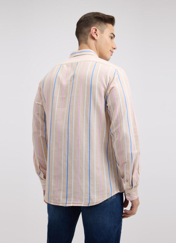 Beige Stripe Full Sleeve Shirt - Image 3