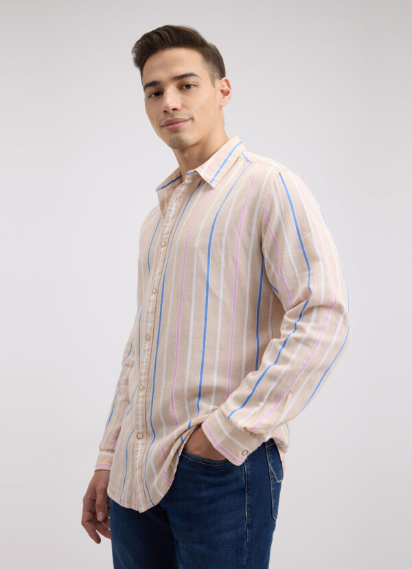 Beige Stripe Full Sleeve Shirt - Image 4