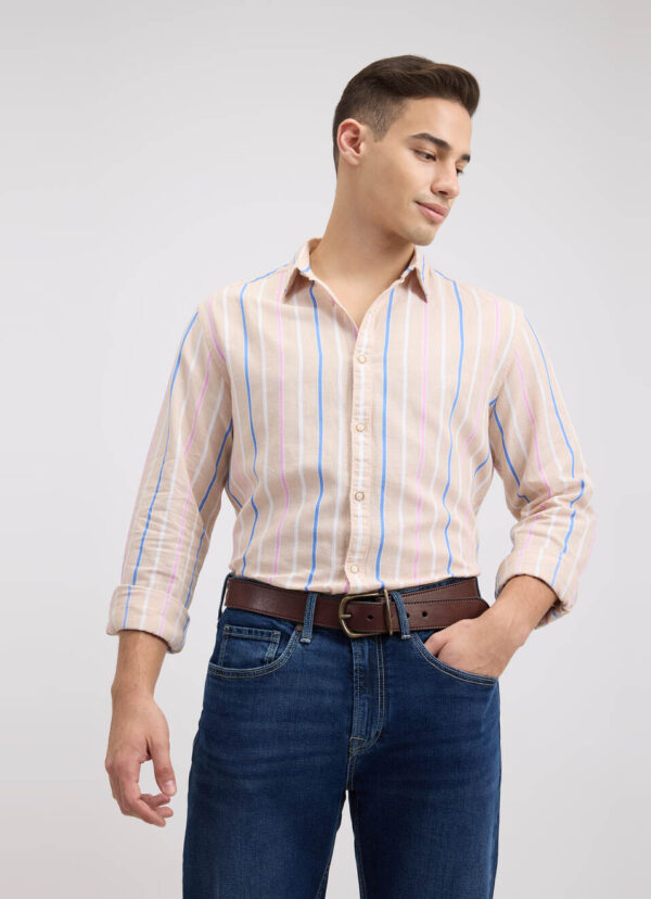 Beige Stripe Full Sleeve Shirt