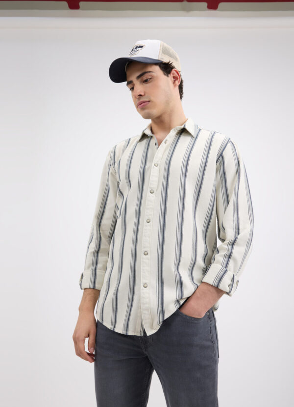 Off White Stripe Full Sleeve Shirt